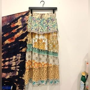 Jaded Gypsy Aqua Leopard Mixed Print Bohemian Maxi Skirt KY-07